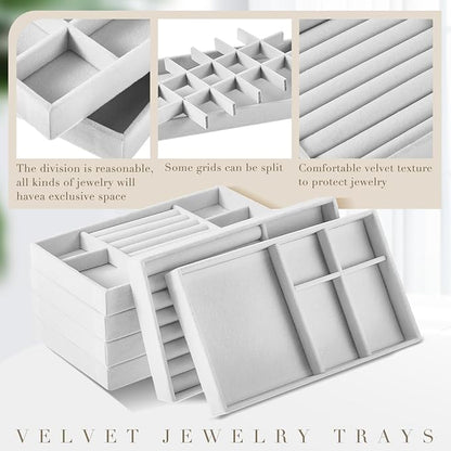 Junkin 18 Pcs Velvet Jewelry Tray, Stackable Jewelry Organizer Trays - Image 3