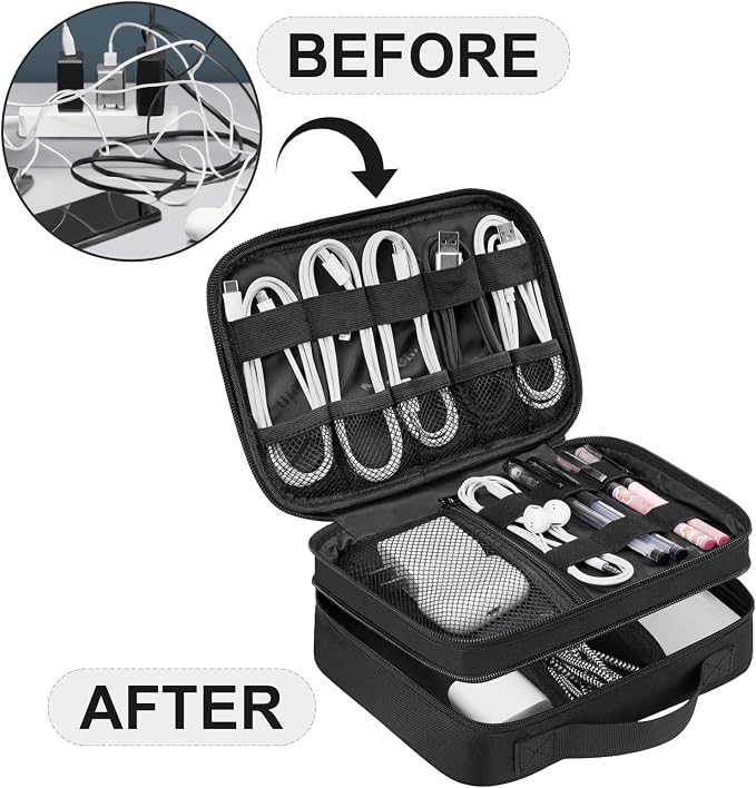 MATEIN Small Electronic Organizer Travel Case, Double Layer Cable Organizer | - Image 3