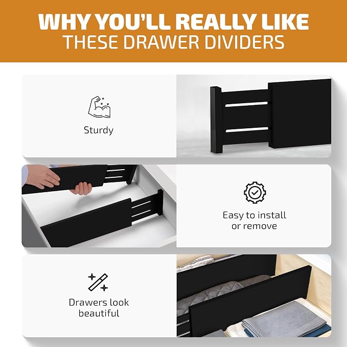 6 Pack Drawer Dividers 6 Inch High, 11”-17" Adjustable Bamboo Organizers Large - Image 4