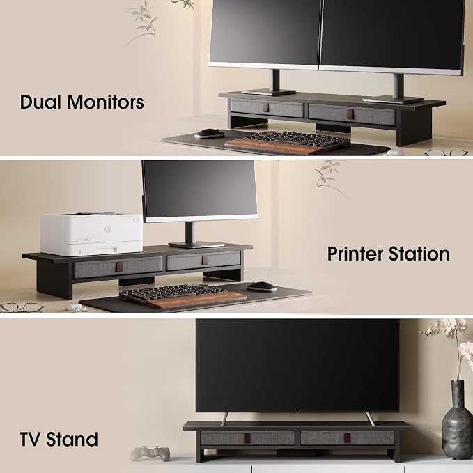 Fenge Monitor Stand with Drawer, 2 Tiers Dual Monitor Riser - Image 6