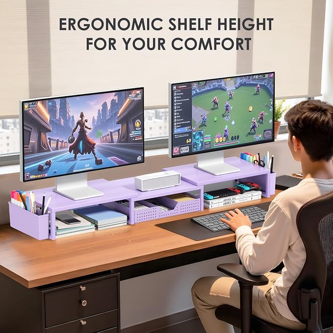 OPNICE Purple Desk Organizers and Accessories, Dual Computer Monitor Stand Riser - Image 2