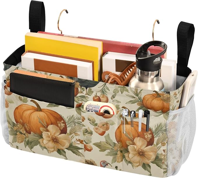 Thanksgiving Turkeys Pumpkin Beige Bedside Caddy - Image 3