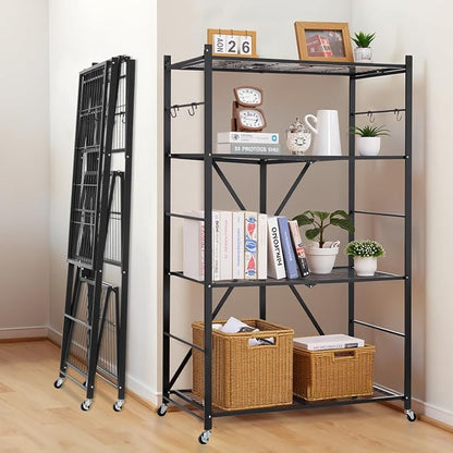 VEVOR 4-Tier Foldable Storage Shelf, 36W x 21D x 60H Inch Folding Metal Rack - Image 2