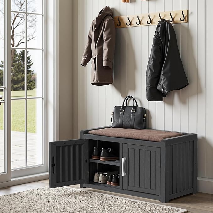 ROJIK Shoe Cabinet Storage Bench Indoor Outdoor, Waterproof UV-Resistant Resin - Image 4