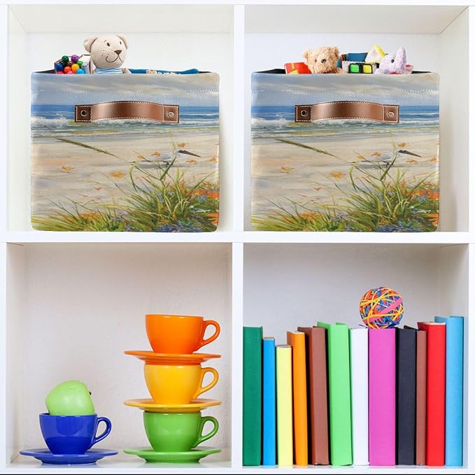 Coastal Flowers Along The Beach Seagull Storage Bins Box Foldable Shelf Basket - Image 6