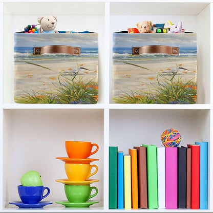 Coastal Flowers Along The Beach Seagull Storage Bins Box Foldable Shelf Basket - Image 6