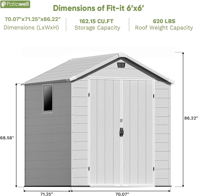 Patiowell 6X6 FT Plastic Outdoor Storage Shed - Image 6