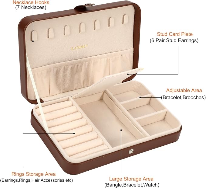 LANDICI Small Jewelry Box for Women Girls, PU Leather Travel Jewelry Case - Image 3