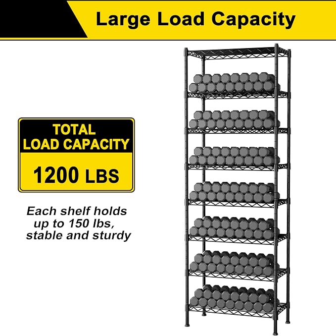 GIOTORENT 8-Wire Garage Shelving Storage Shelves, Kitchen Storage Adjustable - Image 7