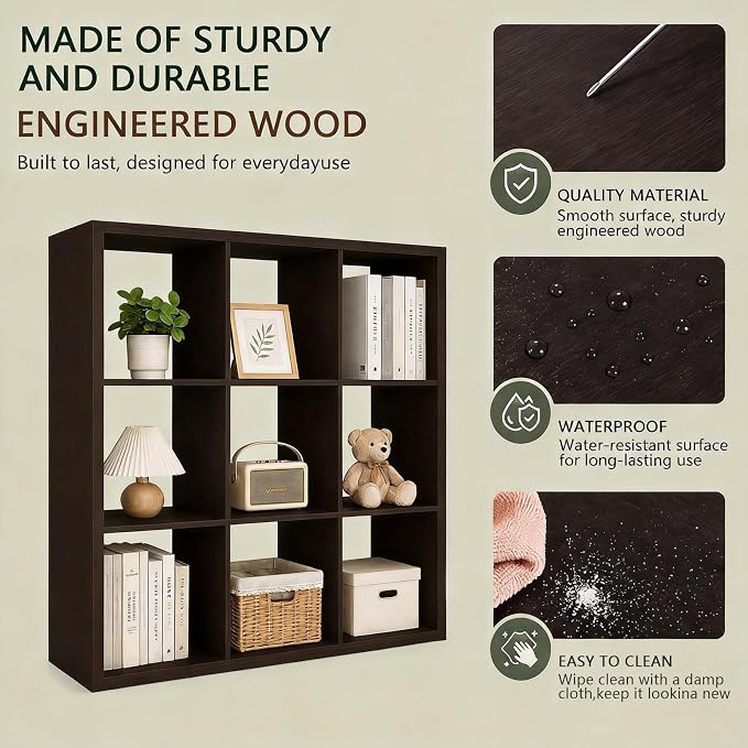 CTESNE【Wooden Thick Frame 9 Cube Storage Organizer Shelf - Image 4