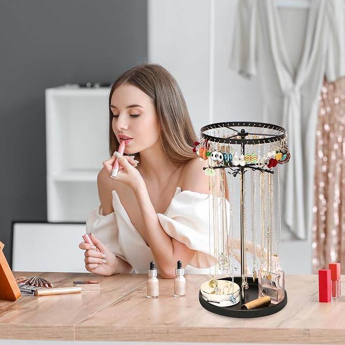 360 Rotating 2-Tier Jewelry Organizer Stand, Large Earring Holder Organizer - Image 8