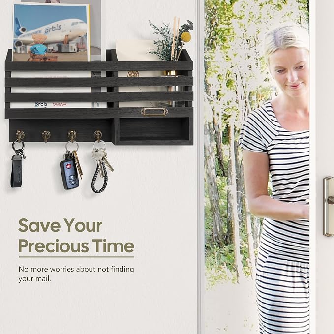 FifthQuarter Key Holder for Wall: Easy Mounted Key Rack and Mail Organizer - Image 5