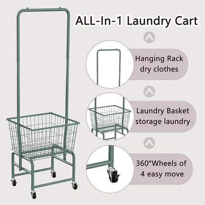 Rolling Laundry Cart with Wheels, Laundry Hamper Basket Organizer with Clothes - Image 4