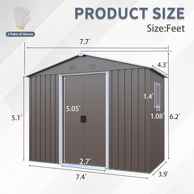 Outdoor Metal Storage Shed Window Ventilation Foundation Frame Waterproof - Image 5