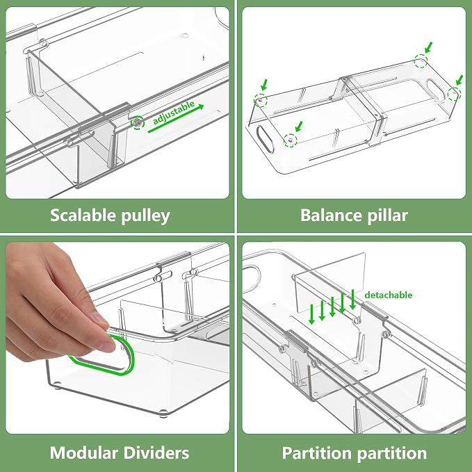 BLULEE 4-in-1 Expandable Drawer Organizer Set, Adjustable Clear Bins | - Image 3