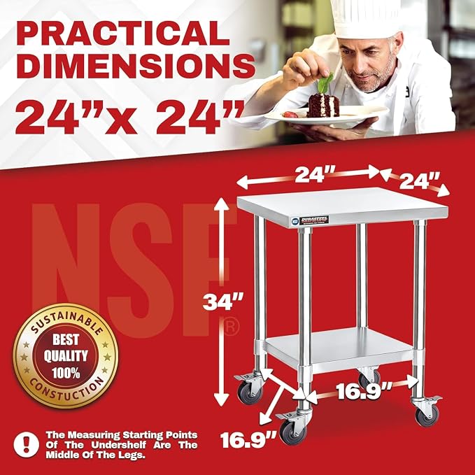 DuraSteel 24x24 NSF Stainless Steel Cart Work Table - Image 2