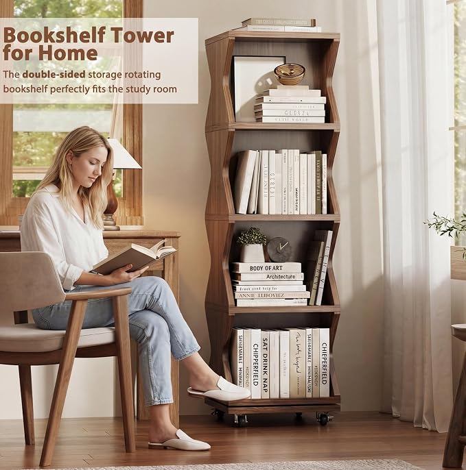 HSH Rotating Bookshelf Tower, 360°Revolving Bookcase - Image 9