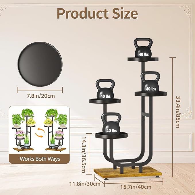 LASZOLA Black 4 Tier Tall Metal Plant Stand Indoor, Large Heavy Duty Planter - Image 2