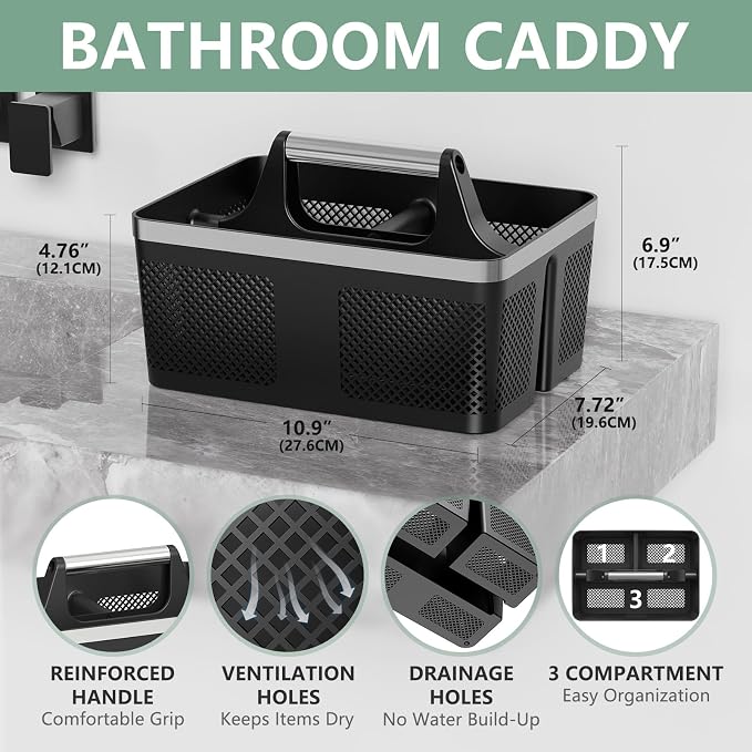 Black Shower Caddy Portable: Plastic Bathroom Caddy Organizer - Image 2