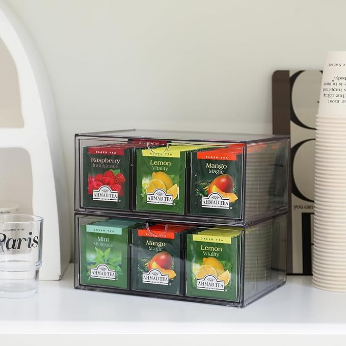 CLUQMEIK 2 Large Acrylic Tea Bag Organizer, 9 Grids Tea Organizers and Storage - Image 2