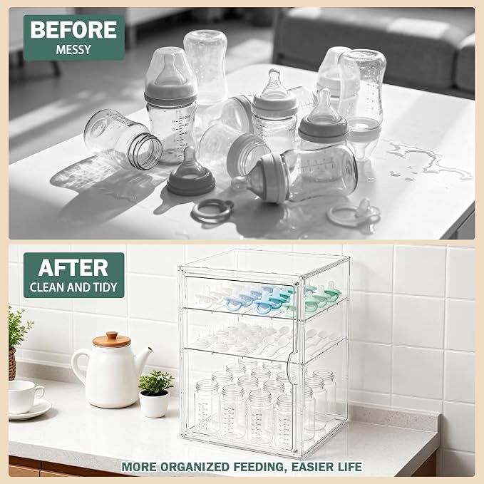 Baby Bottle Organizer, 3 Tiers Acrylic Bottle Storage Organizer Container - Image 3