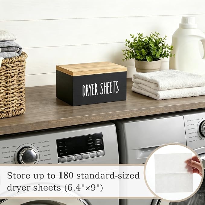 Dahey Dryer Sheet Holder with Lid Wooden Laundry Sheet Container Dispenser - Image 5