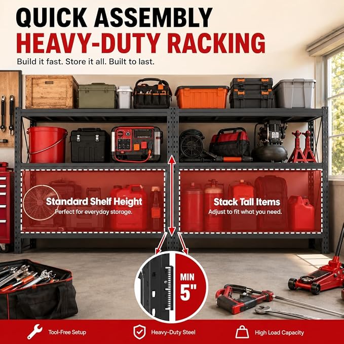 67" W Heavy Duty Garage Shelving, 6000 LBS Metal Storage Shelves - Image 8