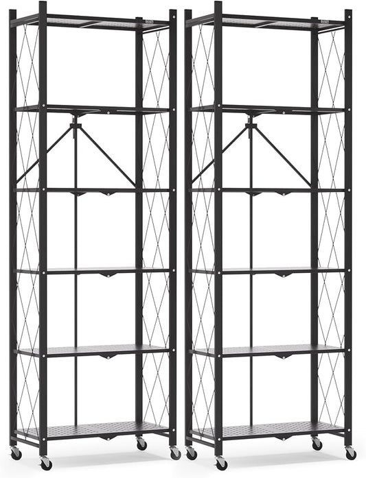 ALANNG 73.6 Inch Folding Bookshelf, 6 Tier Metal Bookcase and Bookshelves | by ALANNG