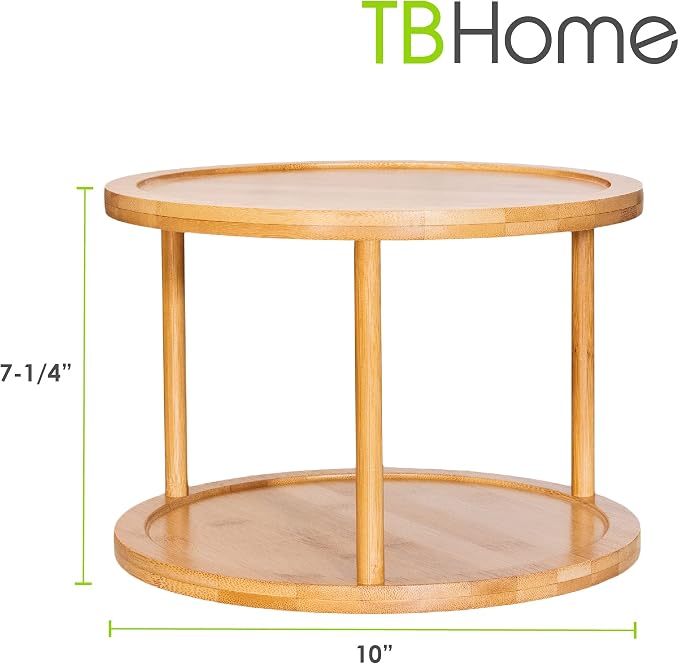TB Home Two-Tier Bamboo Wood Lazy Susan Organizer Kitchen Turntable - Image 6