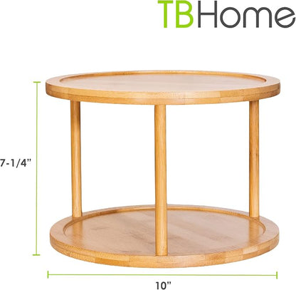 TB Home Two-Tier Bamboo Wood Lazy Susan Organizer Kitchen Turntable - Image 6