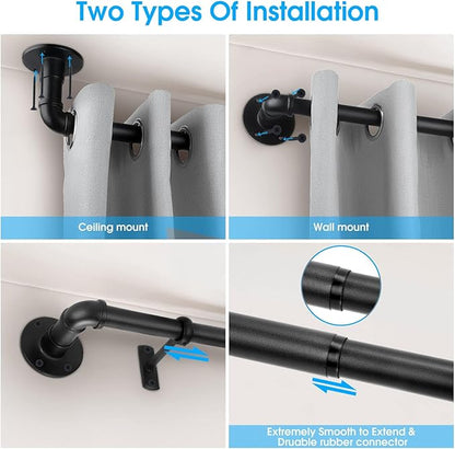 Black Extra Long Industrial Curtain Rod 240 Inches - Image 4
