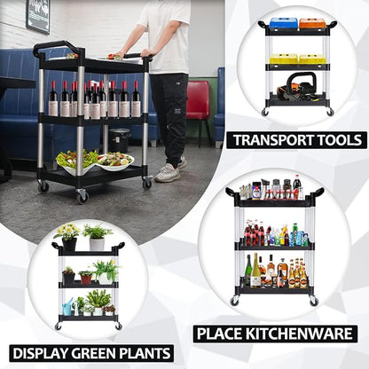 Plastic Utility Carts with Wheels, Heavy Duty 510lbs Capacity Rolling Service - Image 4