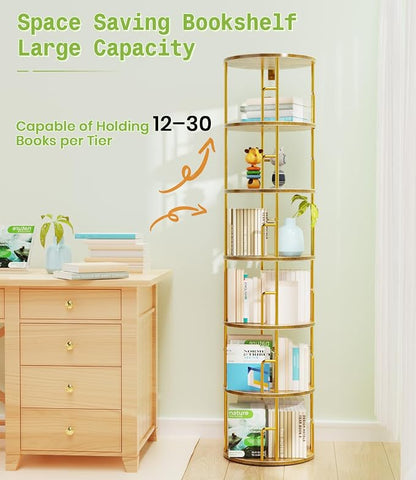 6 Tier Rotating Bookshelf Tower Round, 74” Tall Spinning Bookshelf Tower - Image 8