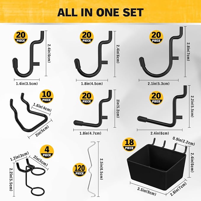 ELEAD 286-Piece Extra Thick Pegboard Hooks Set, 1/4" Heavy Duty Black Peg Board - Image 3