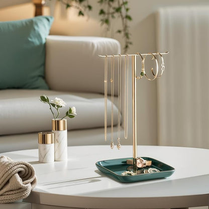 Jewelry Holder Stand with Ceramic Base: 12" Tall Necklace Organizer Rack - Image 7