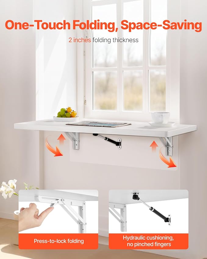 VEVOR Wall Mounted Folding Table, 31.5 x 15.7 inches Wall Mount Table, Floating - Image 4