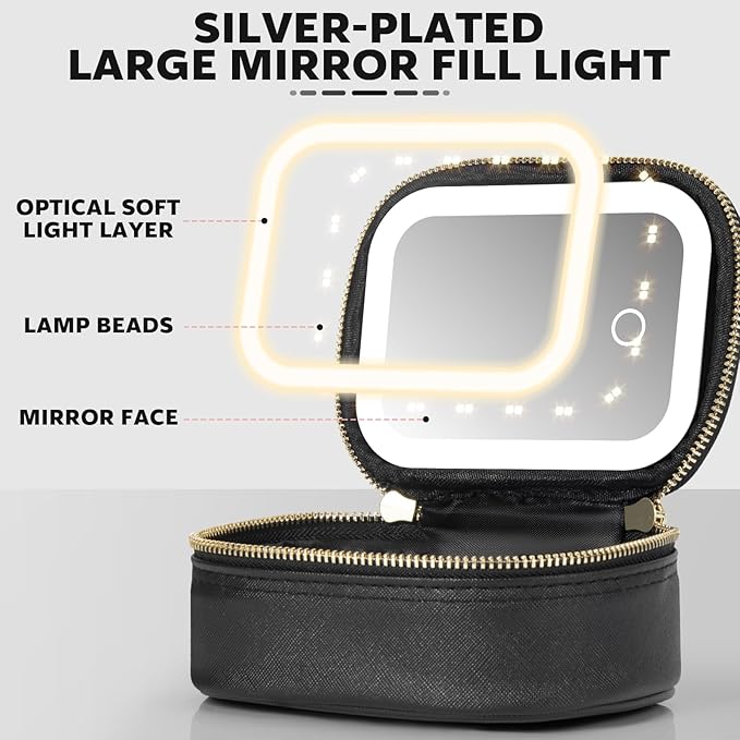Small Makeup Bag with Led Mirror, Mini Travel Make up Bag 3 Light Modes - Image 4