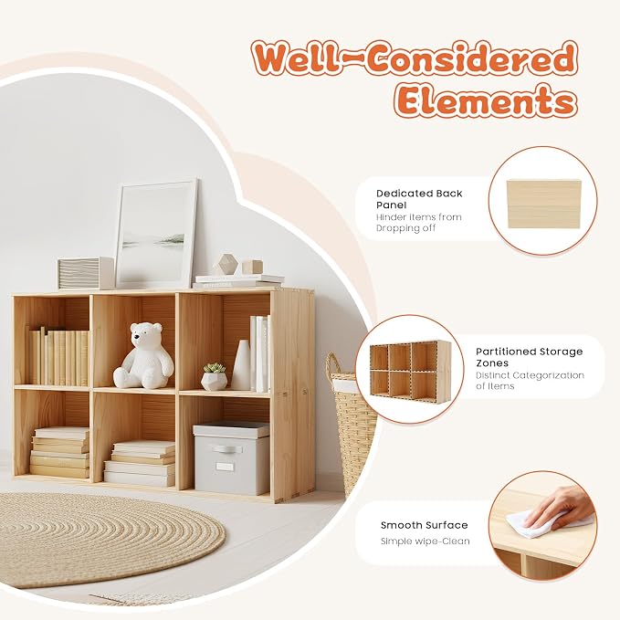 6 Cube Storage Shelf, 2-Tier Solid Wood Cube Storage Organizer, Vertical or - Image 9