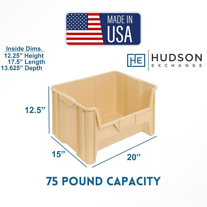 Hudson Exchange 20" x 15" x 12.5" Plastic Giant Stackable Hopper Bin Container - Image 2