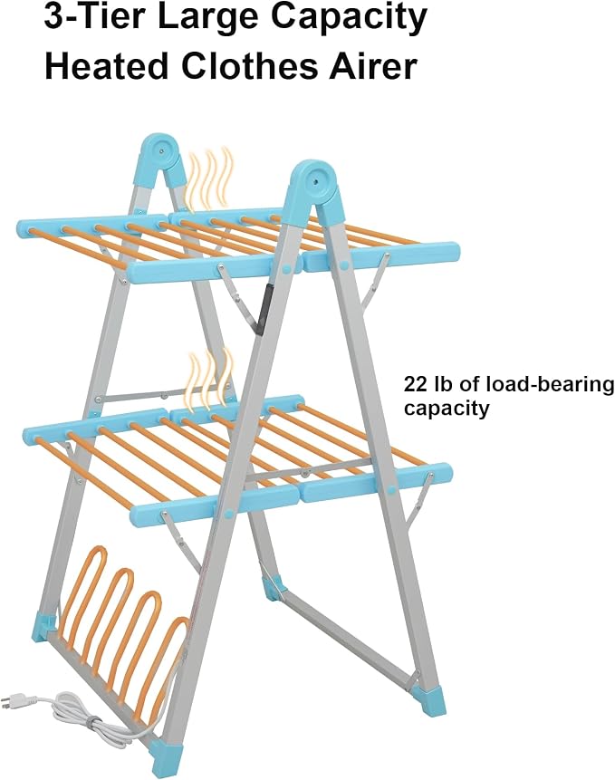 Electric Heated Clothes Drying Rack, Foldable Heated Garment Dryer - Image 3