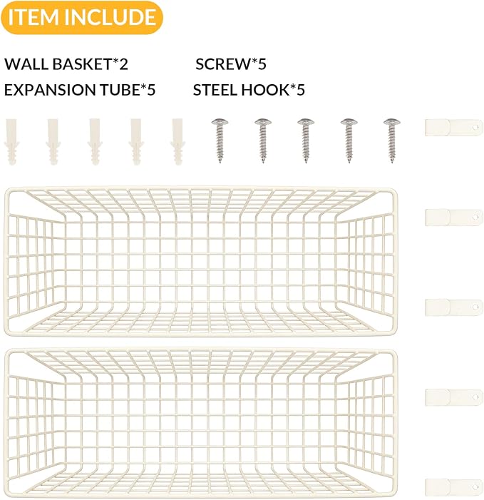 Kinlink 2 Sets White Extra Large Hanging Wall Basket - Image 4