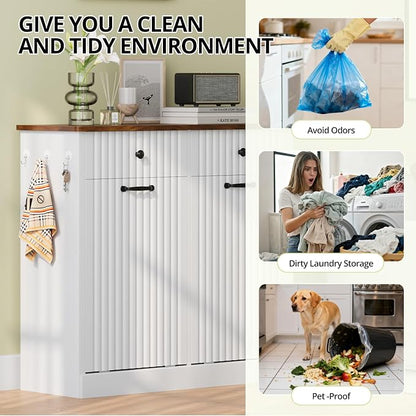 Double Tilt Out Trash Can Cabinet, 20 Gallon Fluted Laundry Hamper Cabinet - Image 4