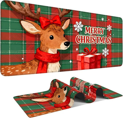 Merry Christmas-Elk Gaming Mouse Pad 35.4"x15.7"Desk Mat Anti-Slip Rubber Base by ANNAQUEEN