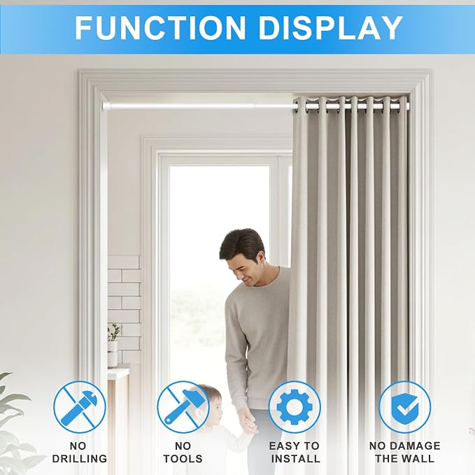 2 Pack Spring Loaded Tension Rod 48-59" Adjustable Curtain Rods No Drill - Image 5
