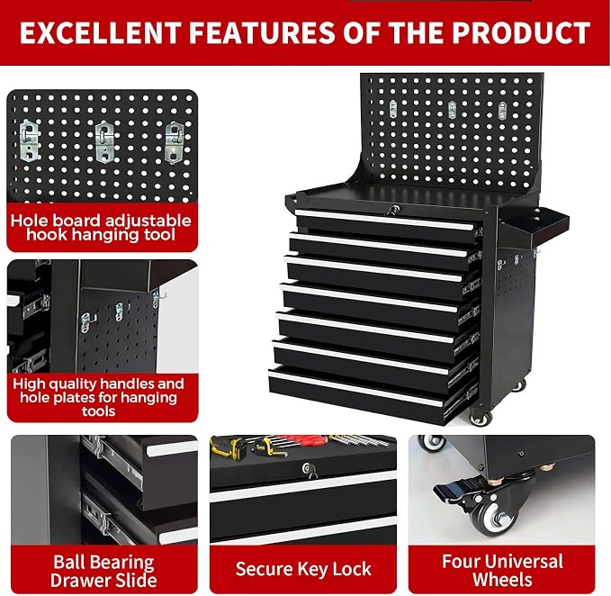 Rolling Tool Chest with Wheels, 7 Drawers Tool Storage Cabinet, Portable Metal - Image 5