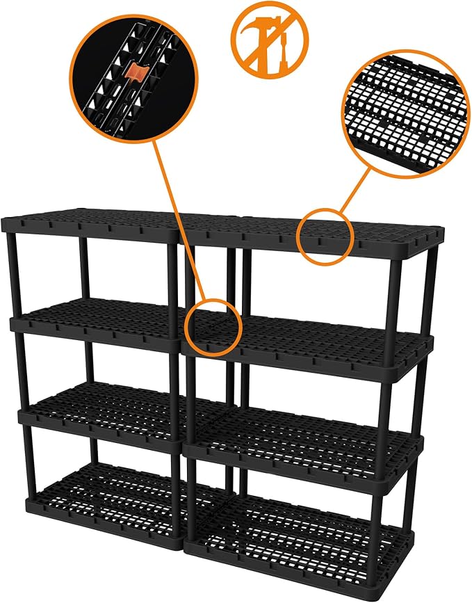 Gracious Living 2 Pack XL Heavy-Duty Storage Shelves, Knect-A-Shelf 4-Shelf - Image 7