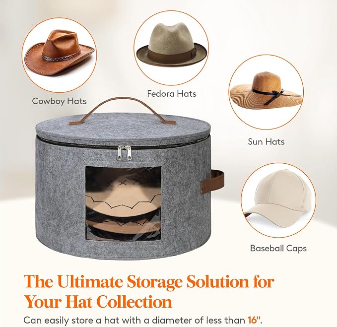 Lifewit Round Cowboy Hat Box for 7 Caps, Large Felt Hat Organizer Bag for Men & - Image 5