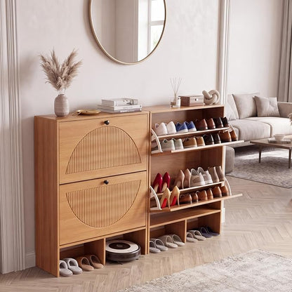 GRUSIGN Shoe Cabinet with 2 Flip Drawers, Narrow Shoe Cabinet Storage - Image 7
