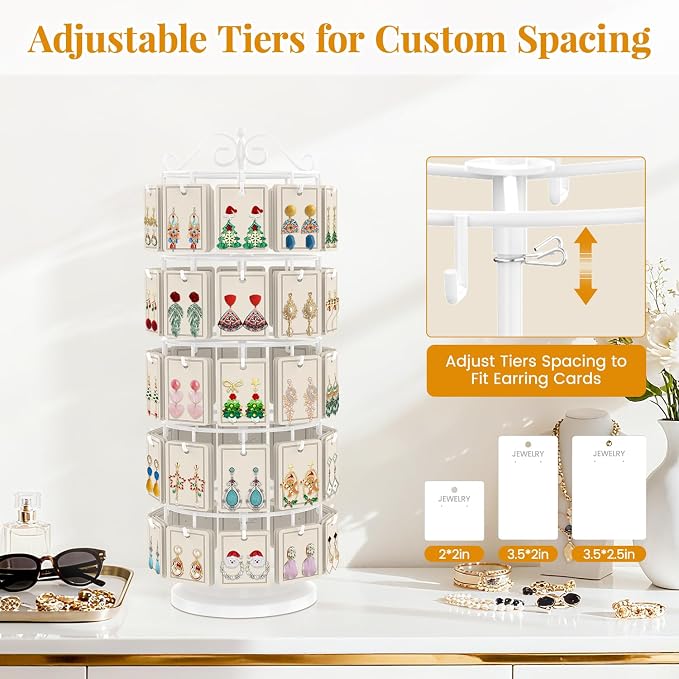EsLuker.ly Earring Holder Organizer Rotating Display Tree Stand, Adjustable - Image 2