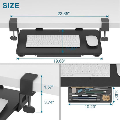 ETHU Keyboard Tray Under Desk, 19.7" X 11.81" Small Size Keyboard Drawer - Image 3